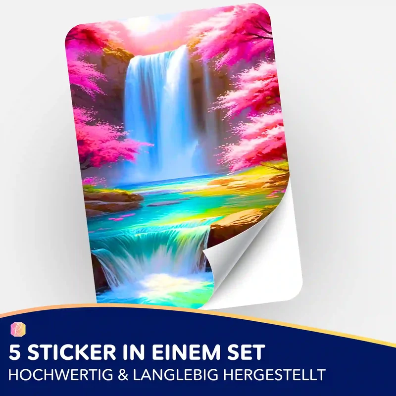 Aufkleber 5er-Set - Kirschblüten am Wasserfall