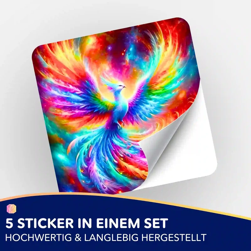 Aufkleber 5er-Set - Phönix der bunten Farben
