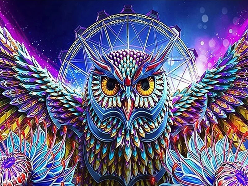 Eule vor dem Riesenrad - Voll AB 5D DIY Diamond Painting
