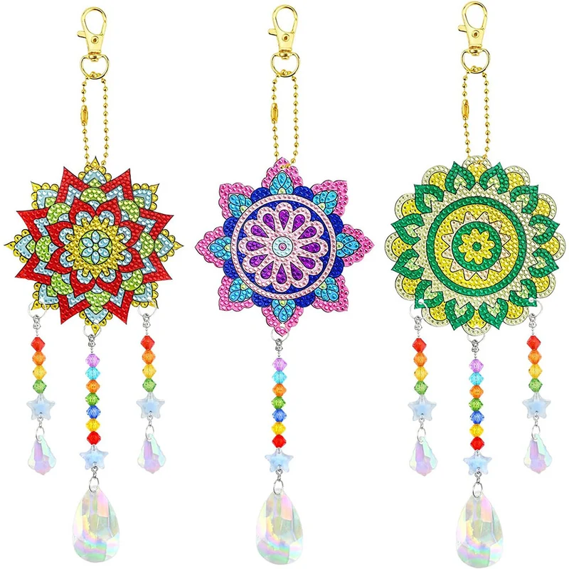 5D Diamond Painting Kristall-Windspiel – Mandala-Trio in Regenbogenfarben