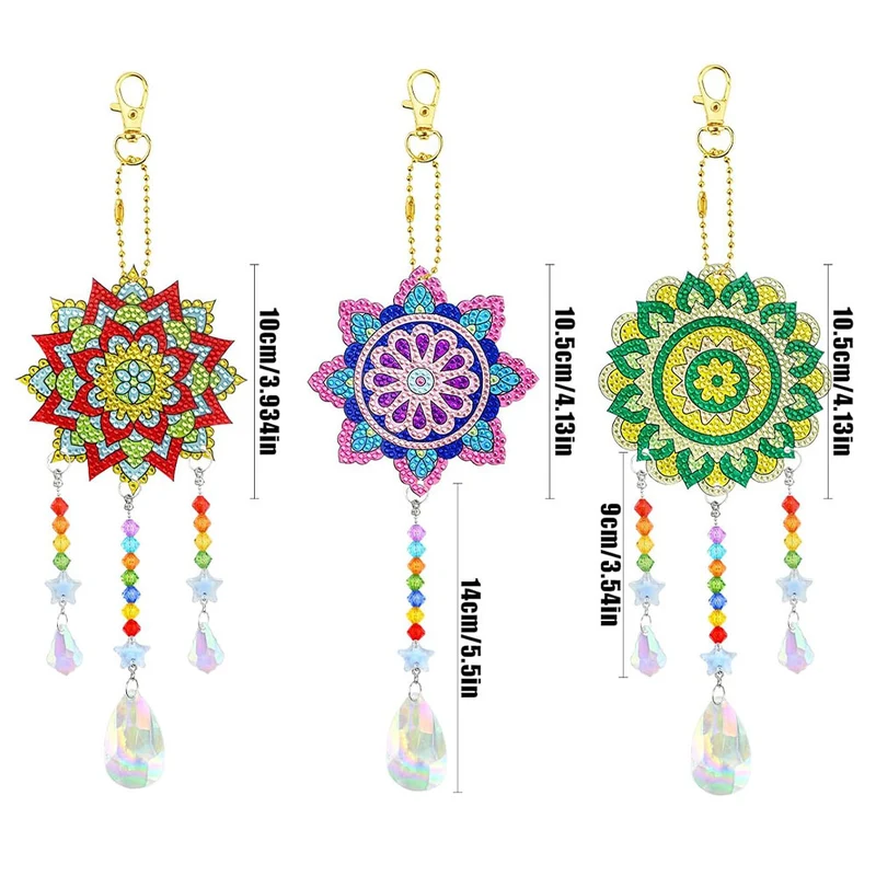 5D Diamond Painting Kristall-Windspiel – Mandala-Trio in Regenbogenfarben