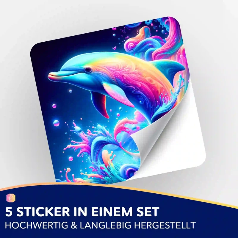 Aufkleber 5er-Set - Delfin im Farbenmeer