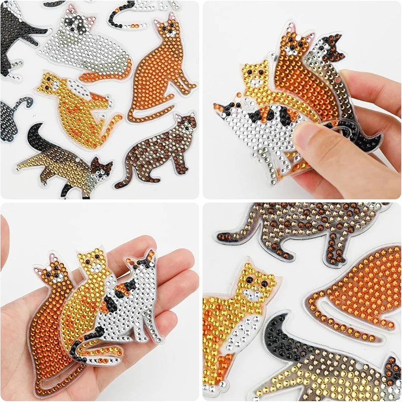 5D Diamond Painting Schlüsselanhänger Katzen 9 Stück