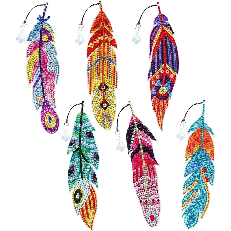 5D Diamond Painting Lesezeichen – Tribal Federn & Farbenpracht im 6er-Set
