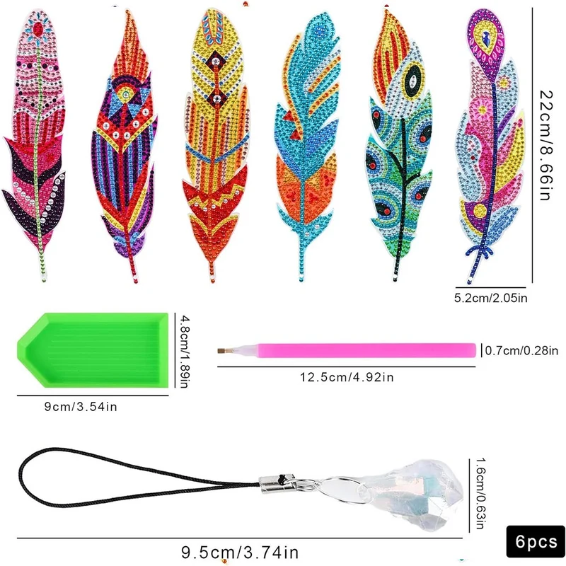 5D Diamond Painting Lesezeichen – Tribal Federn & Farbenpracht im 6er-Set