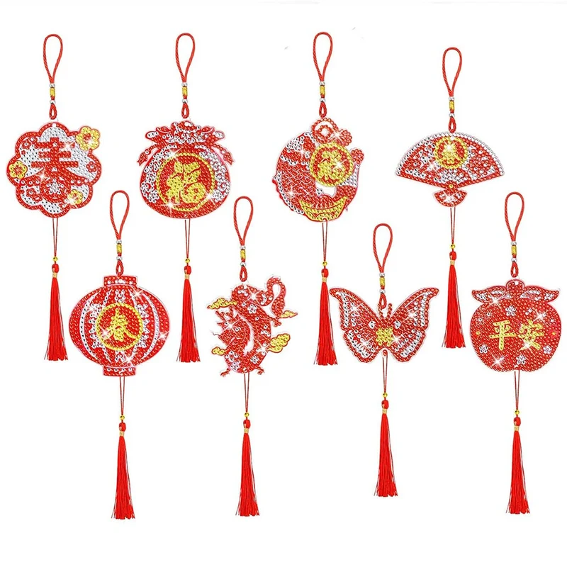 5D Diamond Painting Anhänger Chinesisches Neujahr 8 Stück