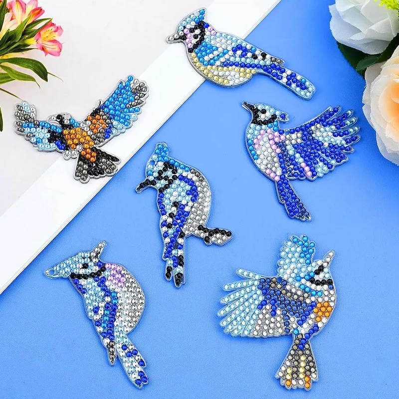 5D Diamond Painting Schlüsselanhänger Vögel 6 Stück