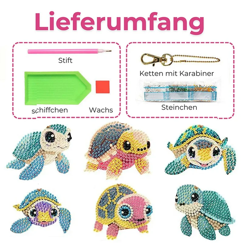 5D Diamond Painting Anhänger Schildkröten 6 Stück