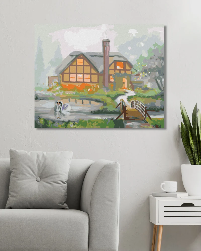 Diamond painting - SCHWÄNE UND HAUS IM NEBEL (D. RUSTY RUST)