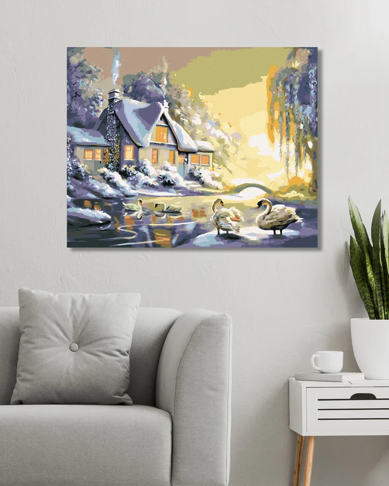 Diamond painting - SCHWÄNE UND HAUS IM WINTER (D. RUSTY RUST)