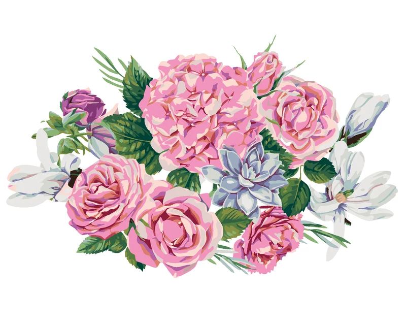 Diamond painting - STRAUSS AUS MAGNOLIEN, HORTENSIEN UND NELKEN