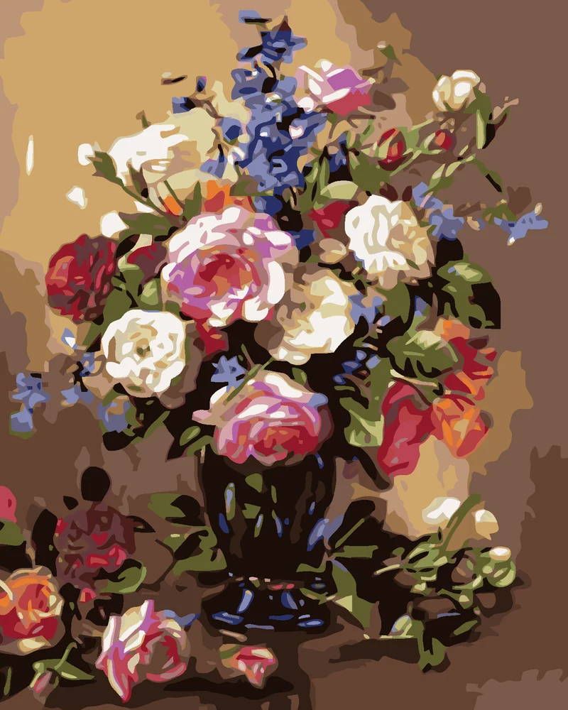 Diamond painting - BLUMENSTRAUSS AUS BUNTEN ROSEN IN EINER VASE