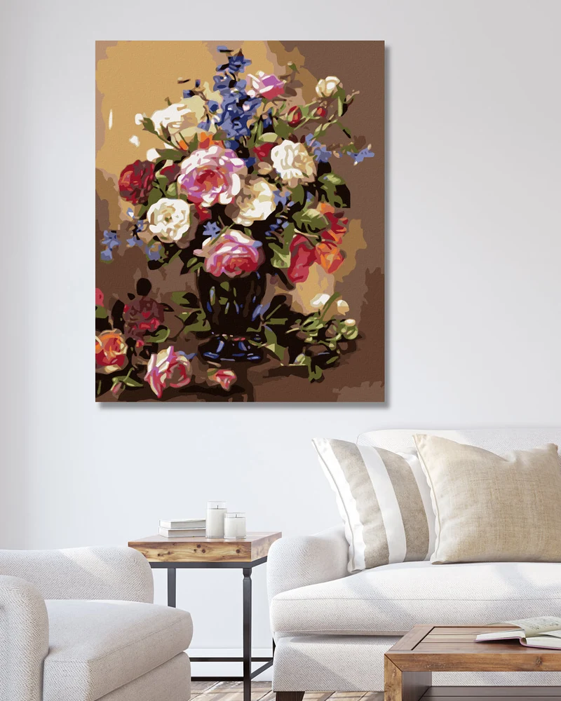 Diamond painting - BLUMENSTRAUSS AUS BUNTEN ROSEN IN EINER VASE