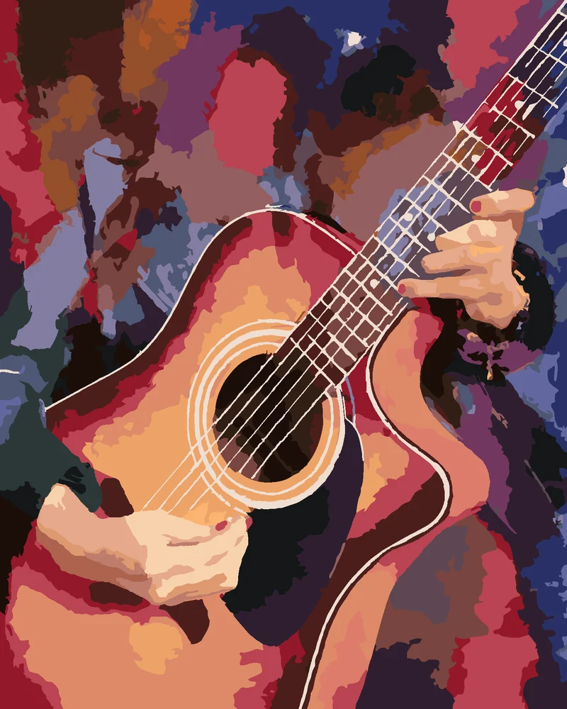 Diamond painting - GITARRE AUF BUNTEM HINTERGRUND