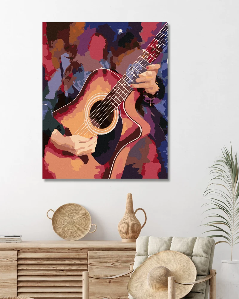 Diamond painting - GITARRE AUF BUNTEM HINTERGRUND