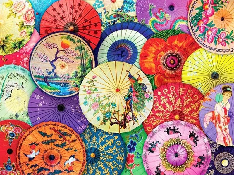 Chinesische Schirme - Voll AB 5D DIY Diamond Painting