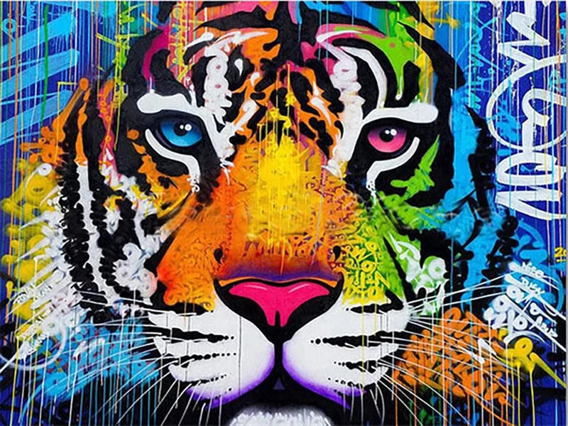 Bunter abstrakter Tigerkopf - Voll AB 5D DIY Diamond Painting
