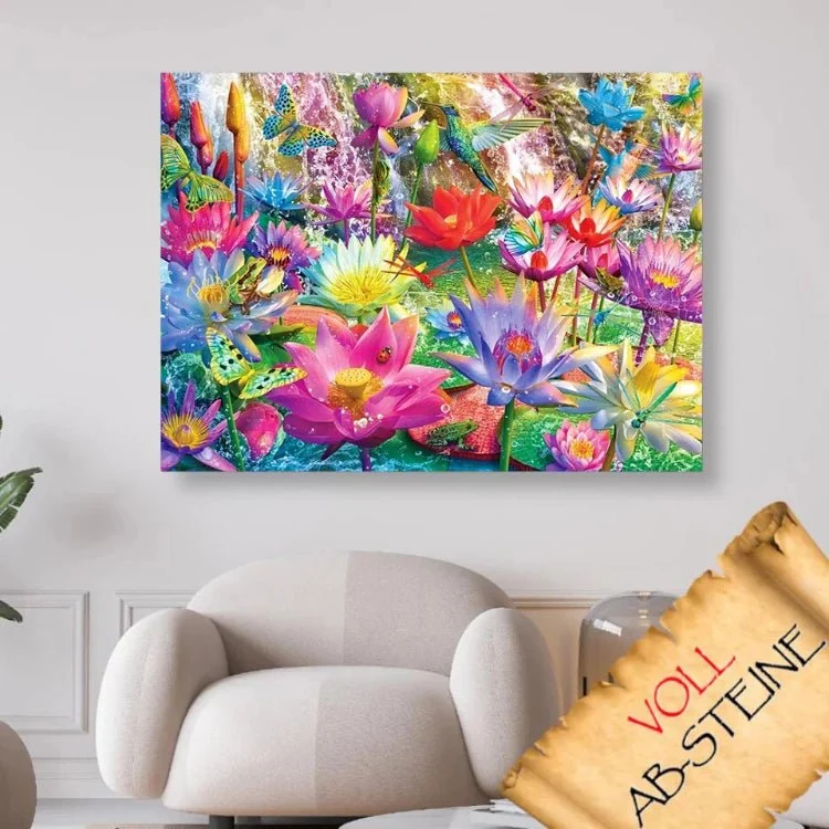 Bunte Seerosen mit vielen Tieren - Voll AB 5D DIY Diamond Painting