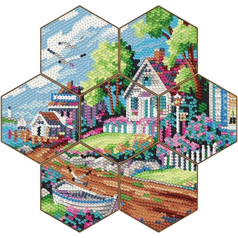 5D Diamond Painting Untersetzer Dorf