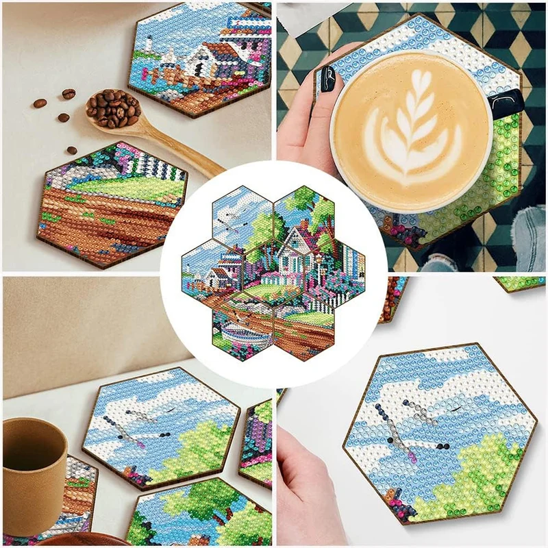 5D Diamond Painting Untersetzer Dorf