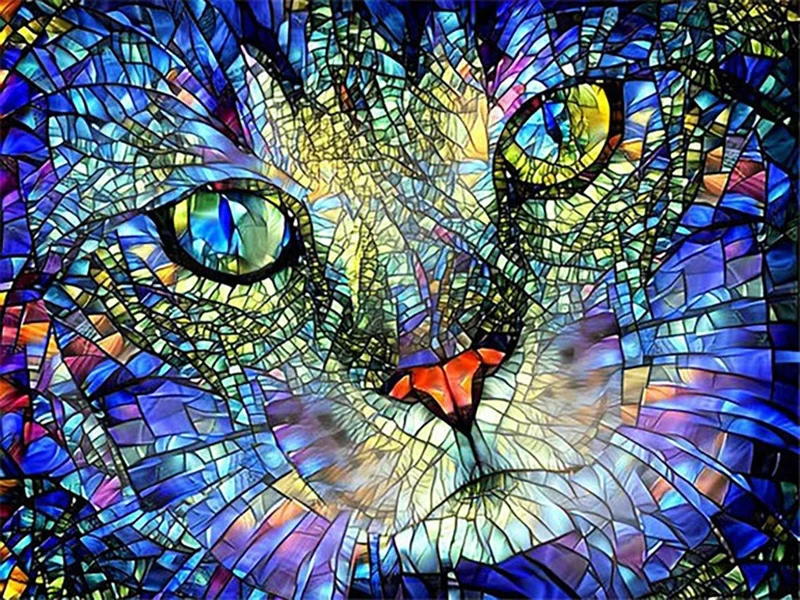 Abstraktes Katzengesicht - Voll AB 5D DIY Diamond Painting