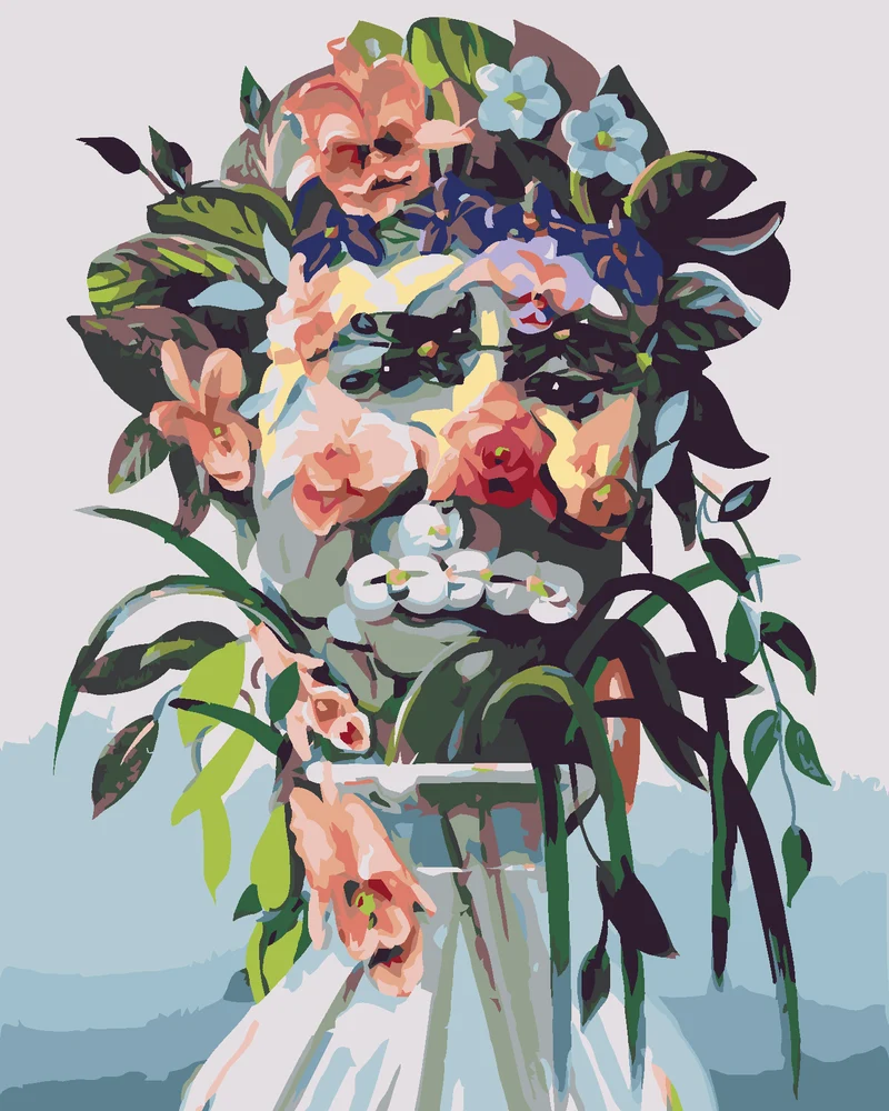 Diamond painting - BLUME IN DER VASE UND GESICHT EINES MANNES (D. RUSTY RUST)