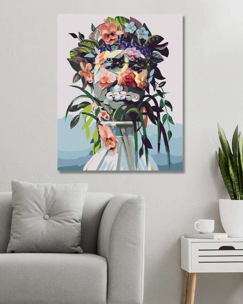 Diamond painting - BLUME IN DER VASE UND GESICHT EINES MANNES (D. RUSTY RUST)