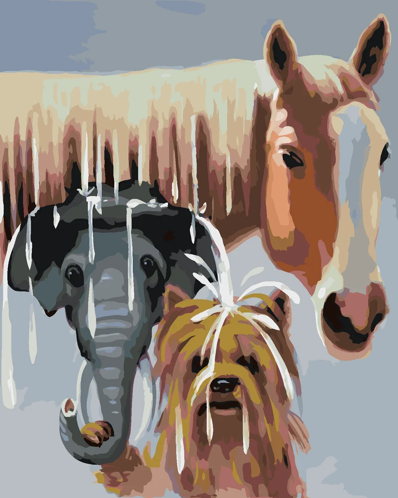 Diamond painting - PFERD, ELEFANT UND HUND (D. RUSTY RUST)