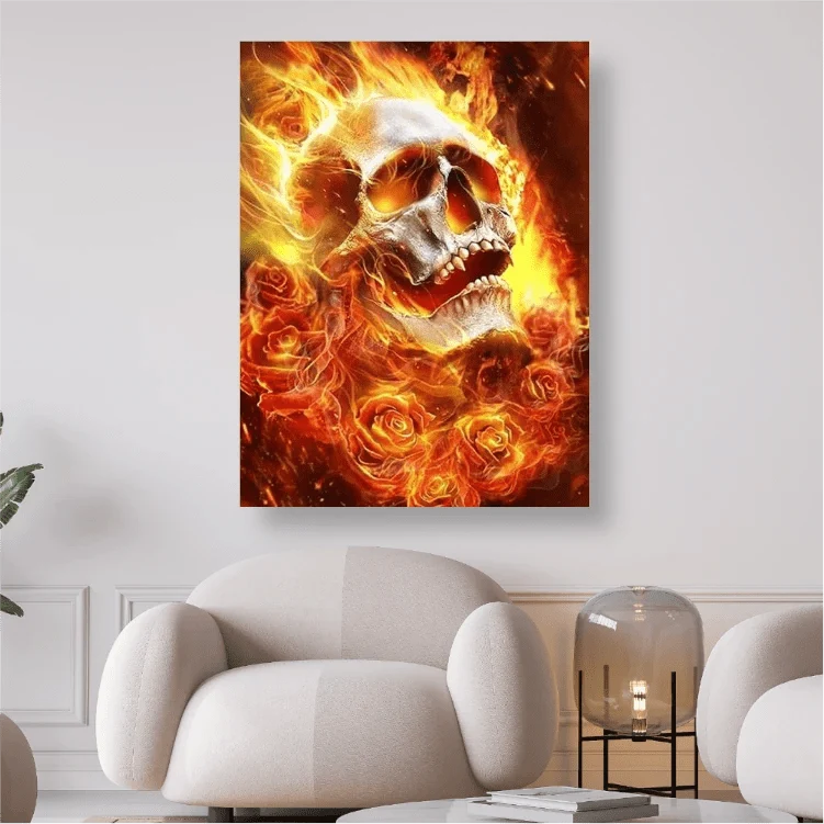 Schädel in Flammen - 5D DIY Diamond Painting