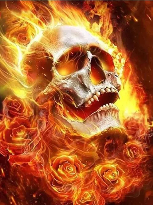 Schädel in Flammen - 5D DIY Diamond Painting