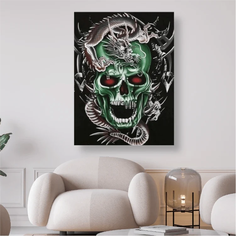 Grüner Schädel mit Drachen - 5D DIY Diamond Painting