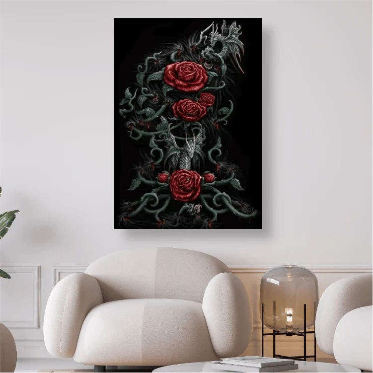 Drachen im Rosenstrauch - 5D DIY Diamond Painting