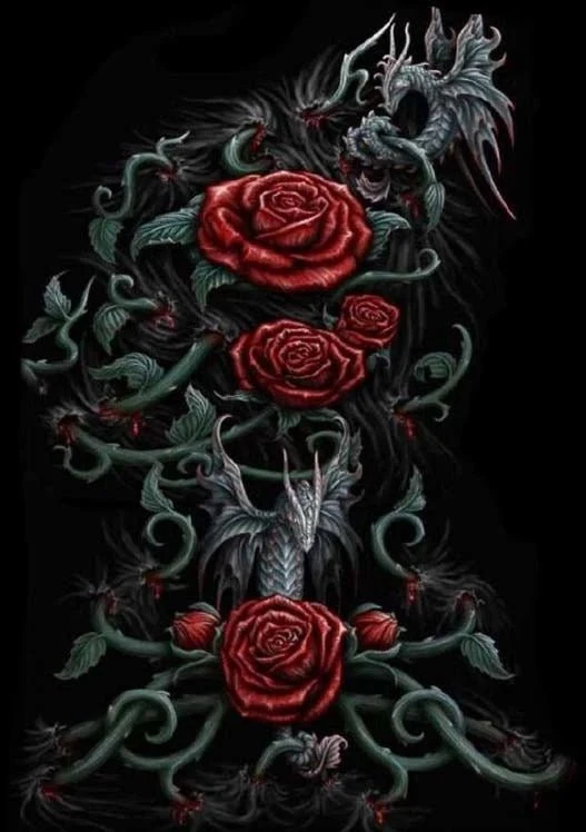 Drachen im Rosenstrauch - 5D DIY Diamond Painting