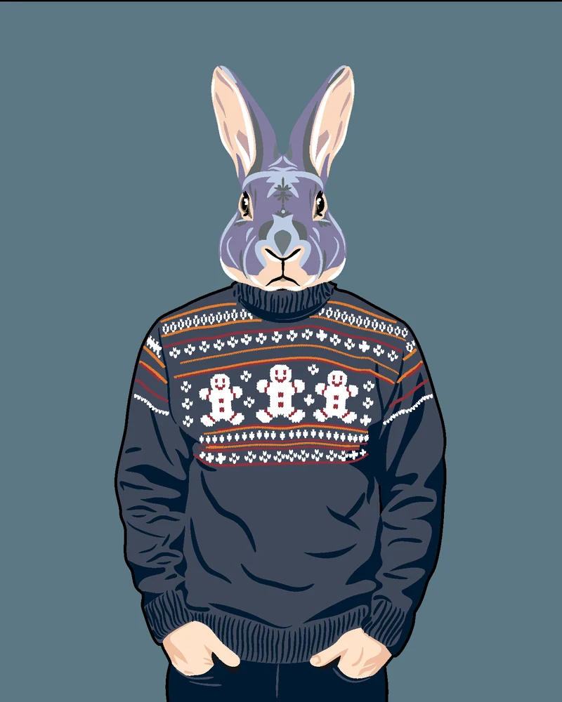 Diamond painting - KANINCHEN IM GRAUEN PULLOVER