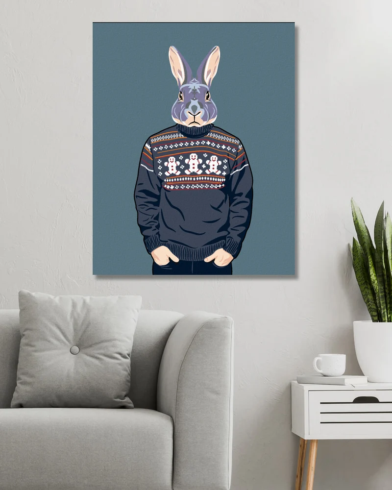 Diamond painting - KANINCHEN IM GRAUEN PULLOVER