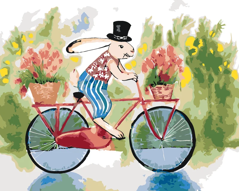 Diamond painting - KANINCHEN MIT HUT AUF DEM FAHRRAD