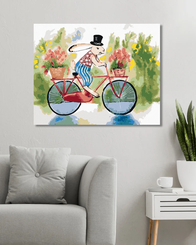 Diamond painting - KANINCHEN MIT HUT AUF DEM FAHRRAD