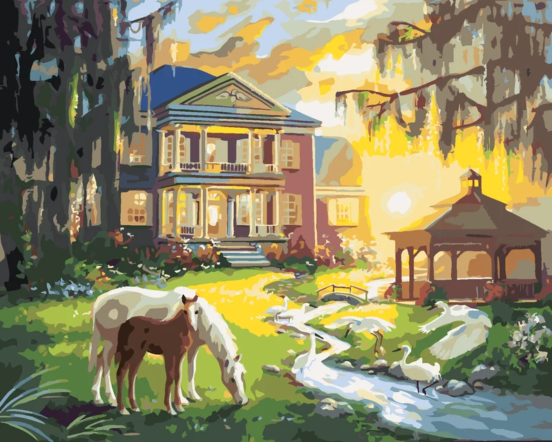 Diamond painting - PFERD UND FOHLEN BEIM HAUS (D. RUSTY RUST)