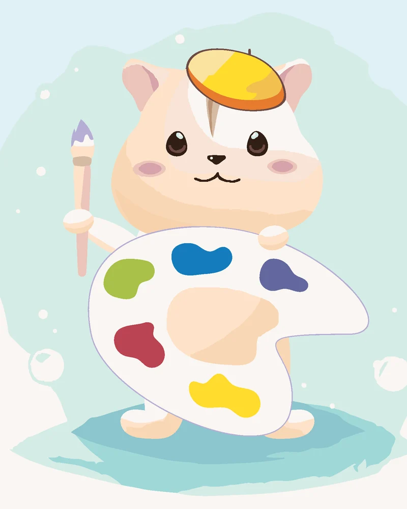 Diamond painting - HAMSTER MIT EINER PALETTE VON FARBEN