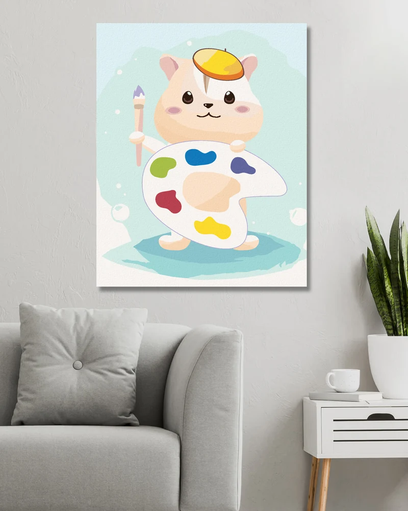 Diamond painting - HAMSTER MIT EINER PALETTE VON FARBEN