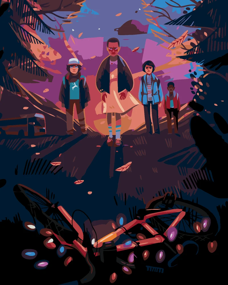 Diamond painting - KRESLENÉ STRANGER THINGS – PARTIE BEIM FAHRRAD