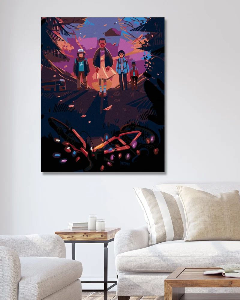 Diamond painting - KRESLENÉ STRANGER THINGS – PARTIE BEIM FAHRRAD