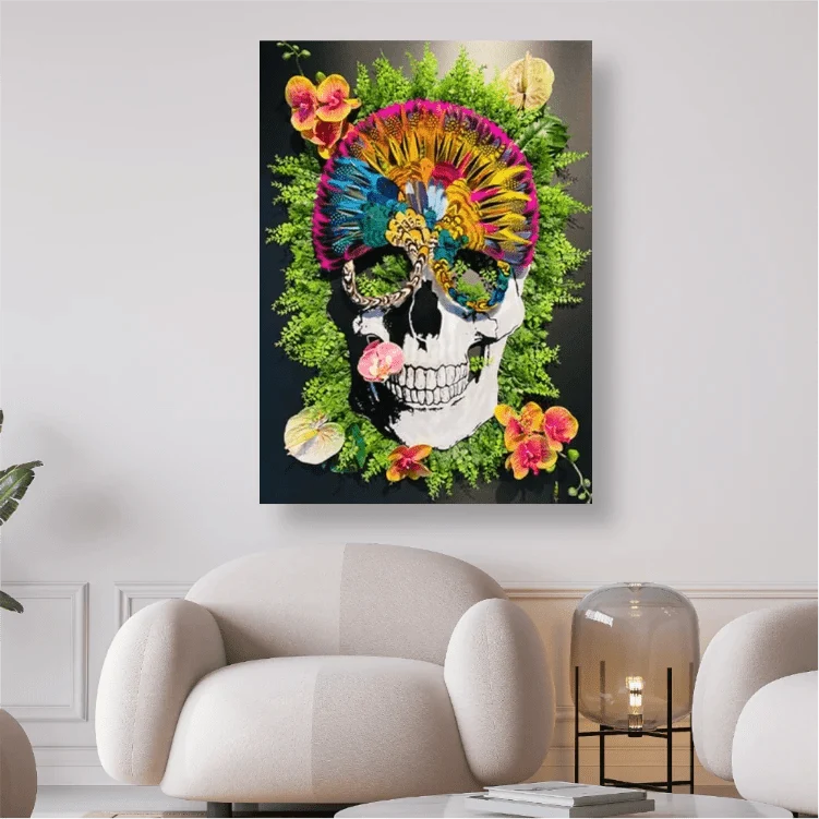 Schädel mit Blumen - 5D DIY Diamond Painting