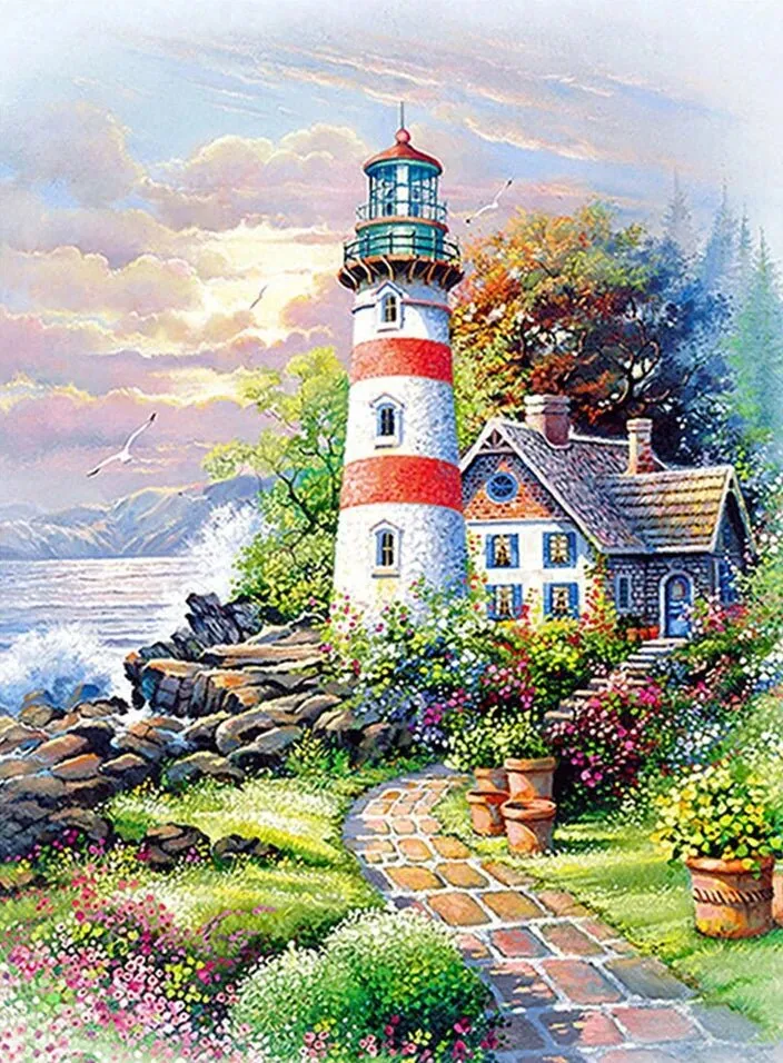 Leuchtturm am Meer - Voll AB 5D DIY Diamond Painting