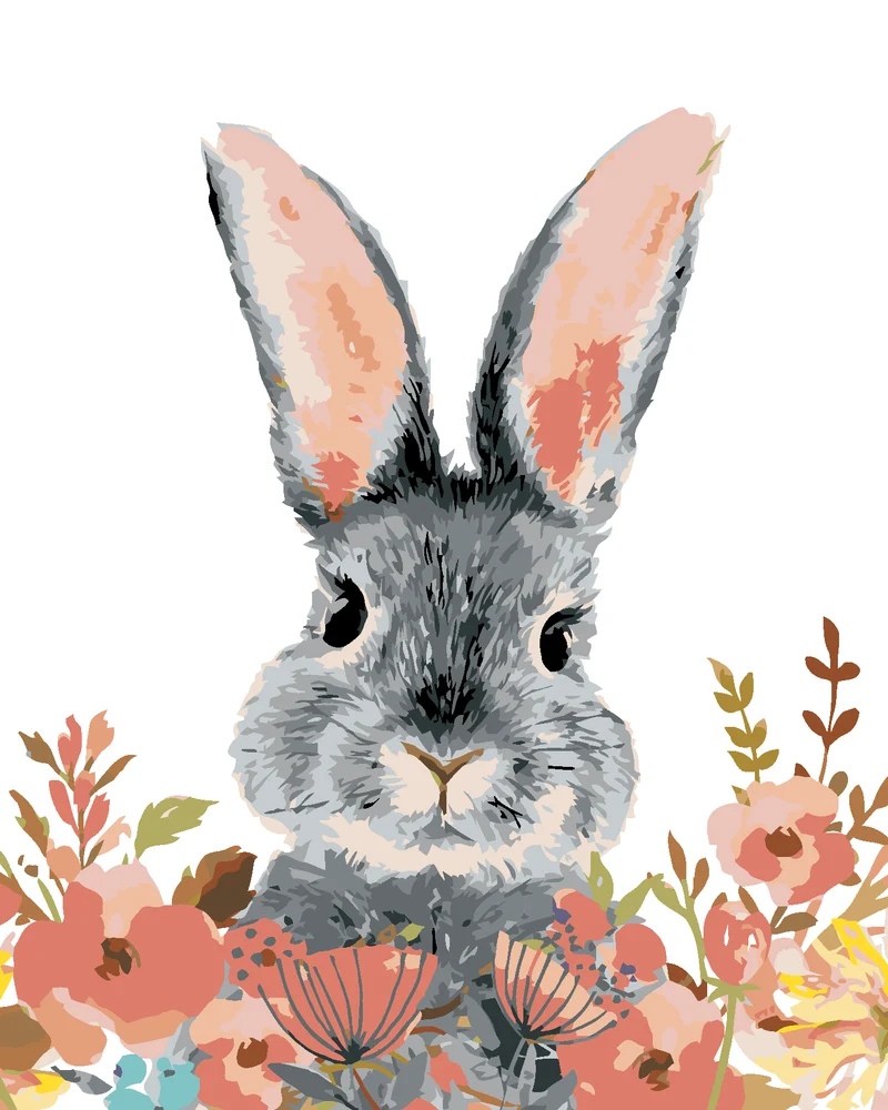 Diamond painting - KANINCHEN MIT BUNTEN BLUMEN