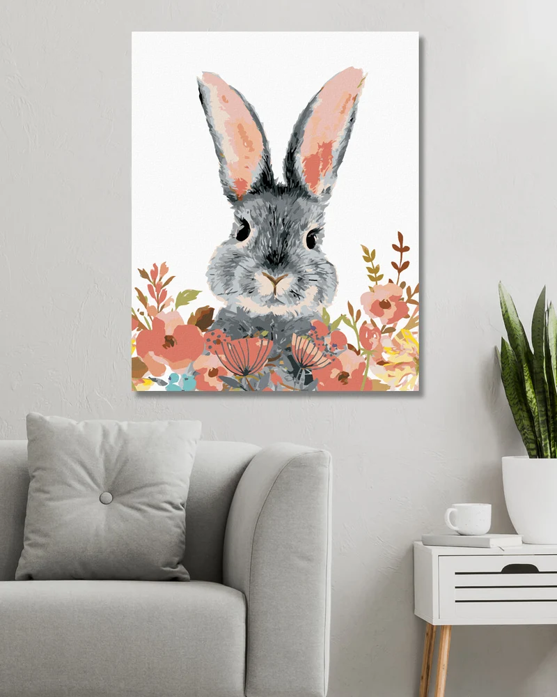 Diamond painting - KANINCHEN MIT BUNTEN BLUMEN