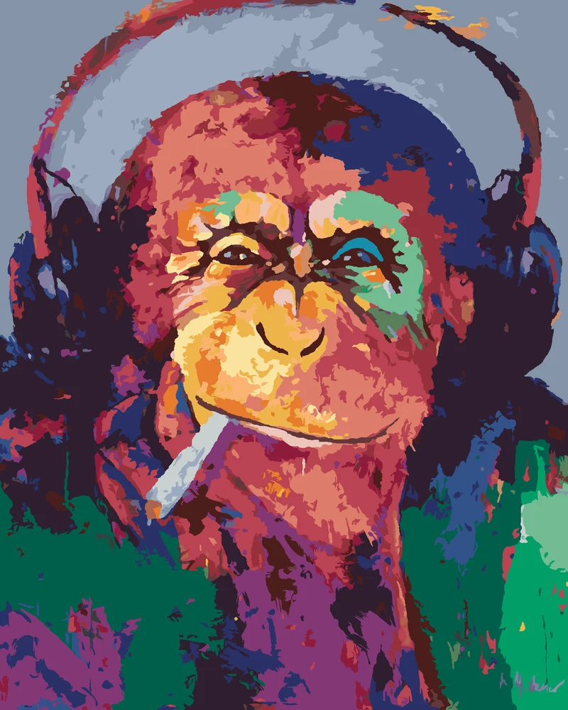Diamond painting - RAUCHENDER AFFE MIT KOPFHÖRERN