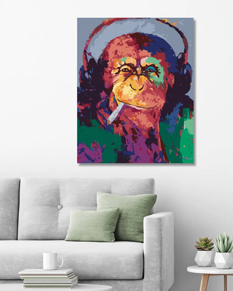 Diamond painting - RAUCHENDER AFFE MIT KOPFHÖRERN