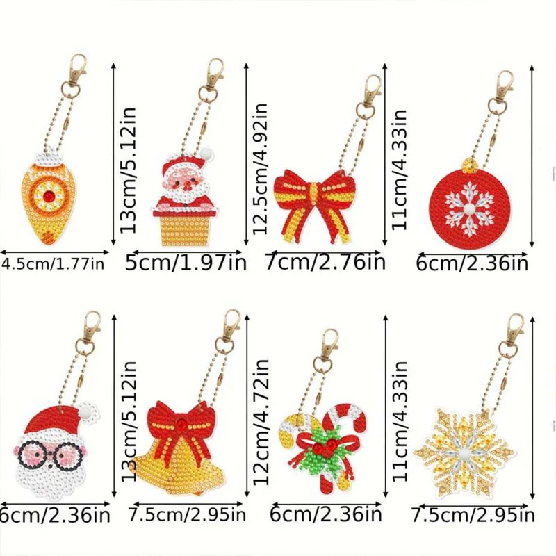 5D Diamond Painting Schlüsselanhänger Set 2 Weihnachten 8 Stück