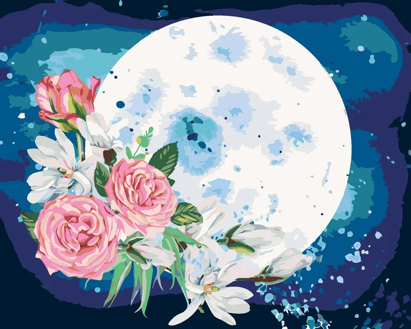 Diamond painting - KOMPOSITION MIT DEM MOND UND EINEM MAGNOLIENSTRAUSS